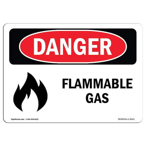 Safety Sign, OSHA Danger, 7" Height, 10" Width, Aluminum, Flammable Gas, Landscape